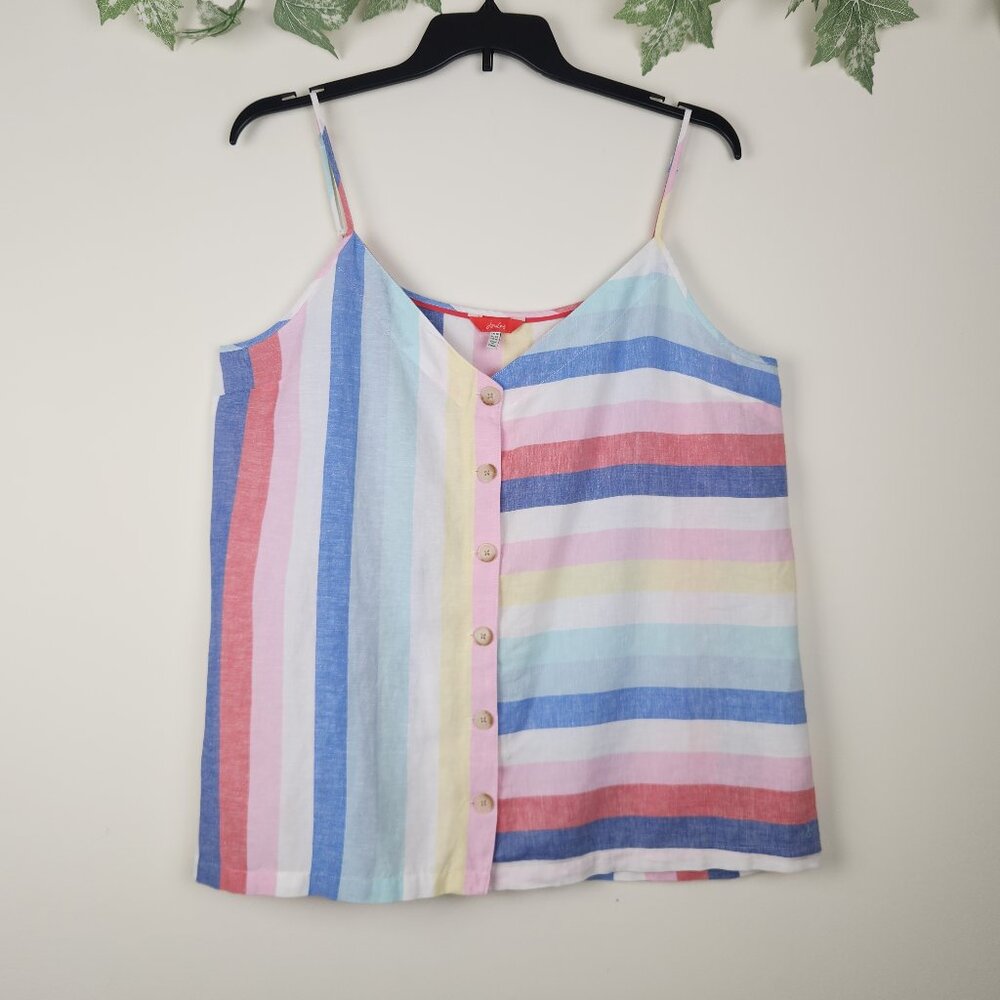 Joules Women's Size 14 Linen Blend Striped Button Front Sleeveless Tank Top